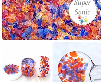 SUPER SONIC, Lampwork Frit Blend, fine blend coe 94-96, Lampwork Supply, Glass Supply, Fusing Supply, purple, Orange, Red, stained glass