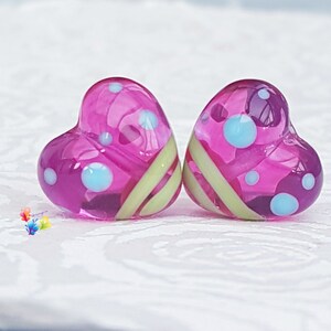 Handmade Juicy Hot Pink Glass Heart Bead pair, made similar to order