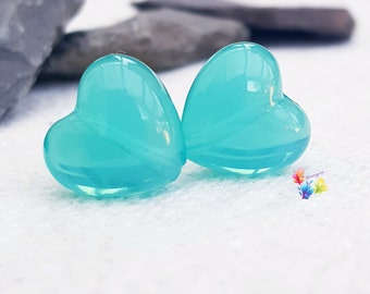 Lampwork Beads Glass Beads Ice Mint Heart Pair Small