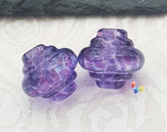 Boo Spinner Pair, Lampwork Glass Beads, Handmade Glass Beads, Small Beads, Purple Beads