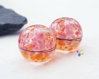 Lampwork Beads Handmade, Fruit Salad Boho 50/50 Pair, Glass Beads, pink orange  made to order