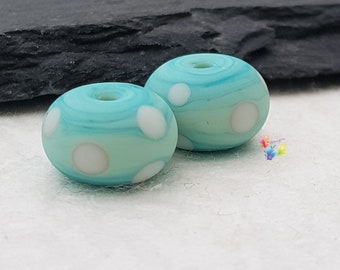 Lampwork Glass Beads, Copper Green Polka Pair, Green Beads, matt  made to order