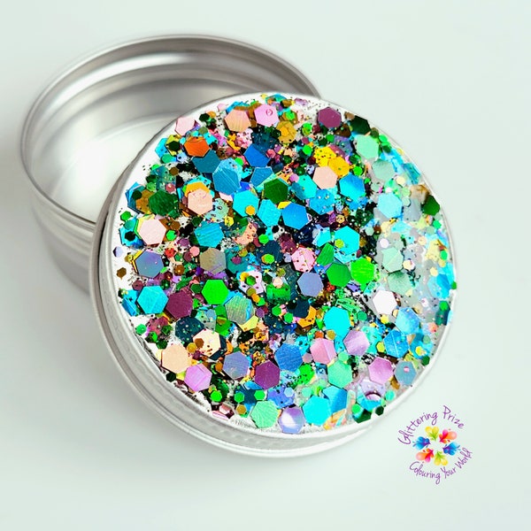 Spring Peacock Pill Box   aluminium tin gift box jewel tone glitter holographic handbag pocket storage tin day trip