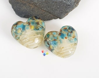 Lampwork Beads Glass Beads Beachcomber Ribbon Heart Pair Small  made to order