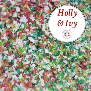 Lampwork Frit Blend Christmas Holly & Ivy fine blend coe 94-96, Lampwork Supply, Glass Supply, Holiday, Red, Green, White, Italy