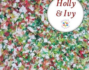 Lampwork Frit Blend Christmas Holly & Ivy fine blend coe 94-96, Lampwork Supply, Glass Supply, Holiday, Red, Green, White, Italy