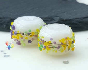 Lampwork Beads Handmade, Springtime Crocus Blossom Pair, Small Beads  made to order