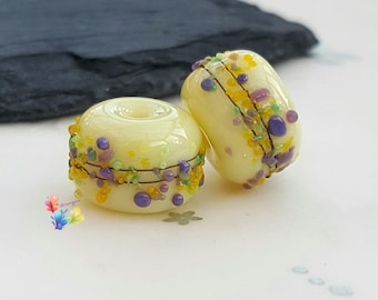 Lampwork Beads Handmade Lemon Crocus Blossom Collection Small Beads made to order