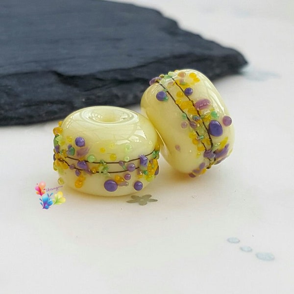 Lampwork Beads Handmade Lemon Crocus Blossom Collection Small Beads made to order