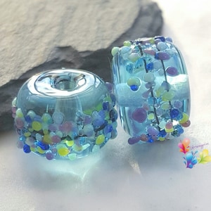 Lampwork Beads Blue Batik Blossom Mix Pair  made to order