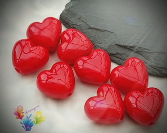 Lampwork Beads Glass Beads Cherry Red Heart Pair Small  made to order