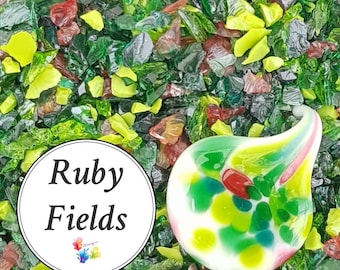 K1 Lampwork Frit Blend RUBY FIELDS, regular blend coe 94-96, Lampwork Supply, Glass Supply, green magenta pink frit