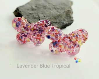 Lampwork Beads Handmade, Lavender Blue Tropical Butterflies  purple butterfly made to order