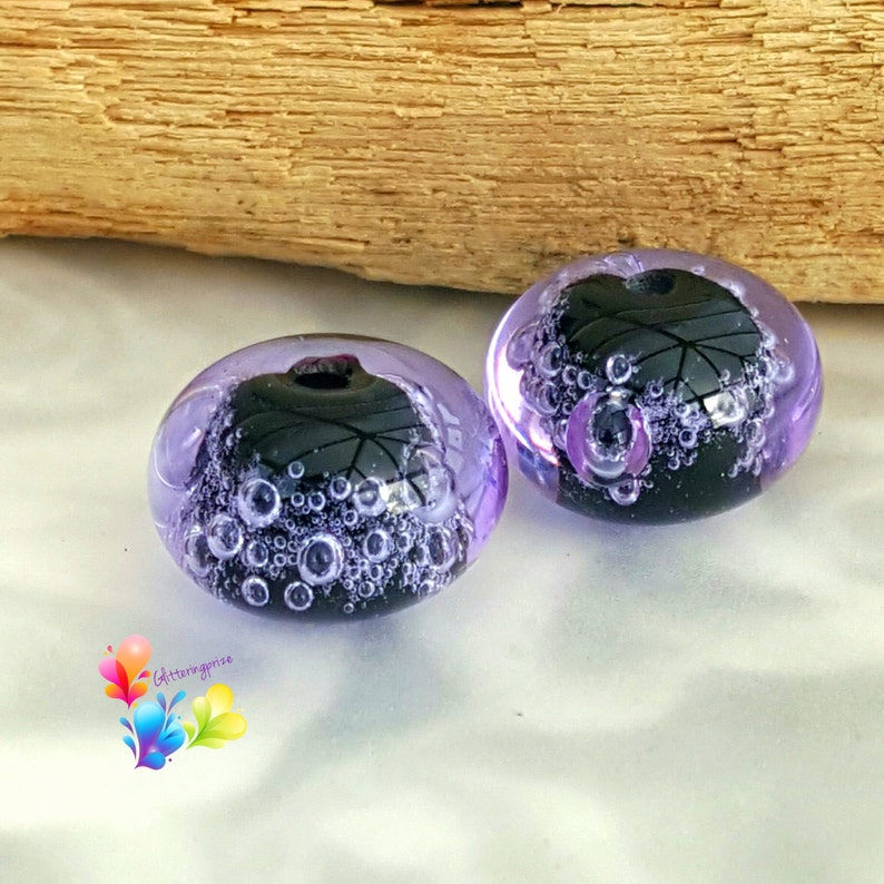 Glass Lampwork Beads Neon Purple Bubbles Pair made to order Etsy