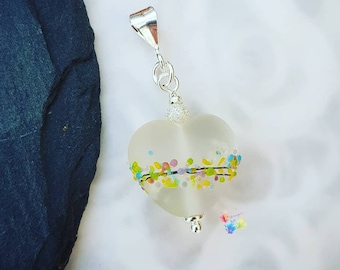 Memorial Jewelry, Memorial Lampwork Bead, Heart Bead, Pendant, Ashes, Pet, Loved One, Glass Memorial Bead, Necklace