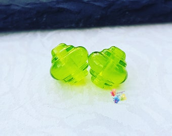 Grass Green Spinner Pair, Lampwork Glass Beads, Handmade Glass Beads, Small Beads