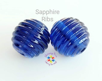 Lampwork Beads Handmade, Sapphire Rib Pair, Glass Beads,  navy blue beads