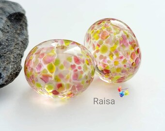 Lampwork Beads Handmade, Raisa Pair, Donut Beads