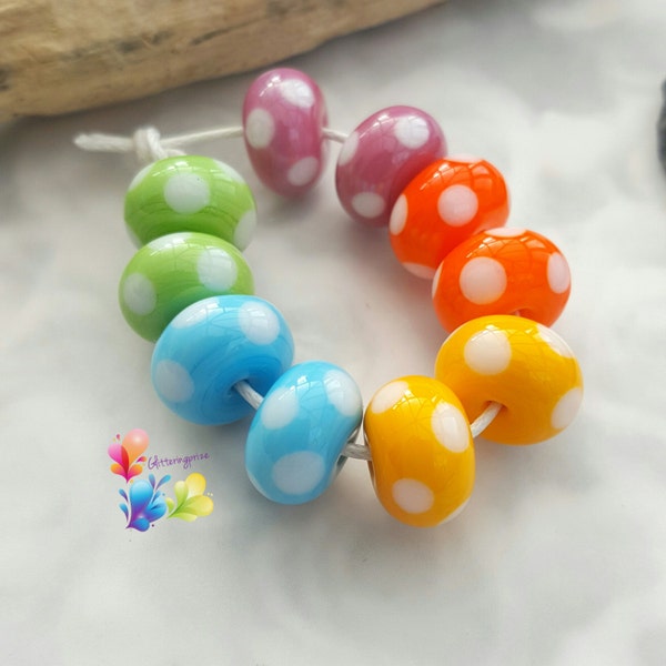 Lampwork Glass Beads Rainbow Sherbet Polkas