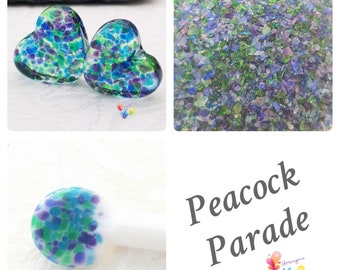 k0 PEACOCK PARADE, Lampwork Frit Blend fine blend coe 94-96, Lampwork Supply, Glass Supply, Blue Frit, purple frit, green frit