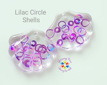 Resin Shells Handmade, Holographic Lilac Circles Glitter  metallic sparkle purple made to order