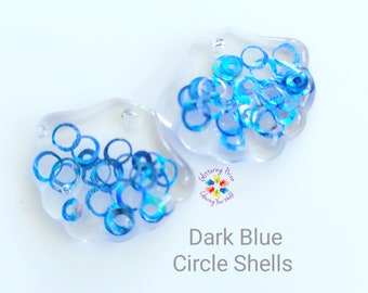 Resin Shells Handmade, Holographic Dark Blue Circles Glitter Heart  metallic sparkle made to order