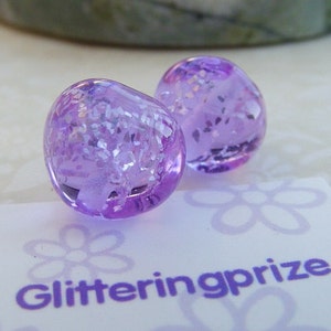 Lampwork Beads Purple Sparkle Nugget Pair, glass beads, glitter beads, colour shift, handmade, faceted beads, shimmer beads made to order image 2