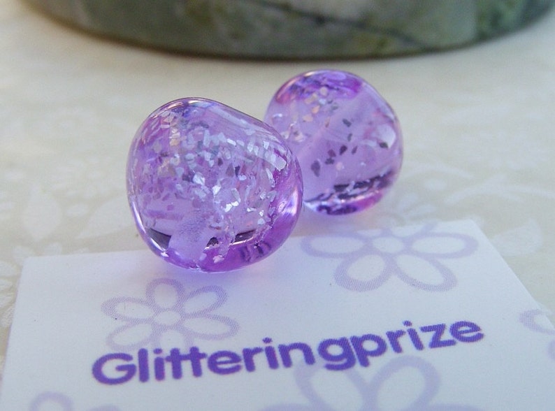 Lampwork Beads Purple Sparkle Nugget Pair, glass beads, glitter beads, colour shift, handmade, faceted beads, shimmer beads made to order image 2