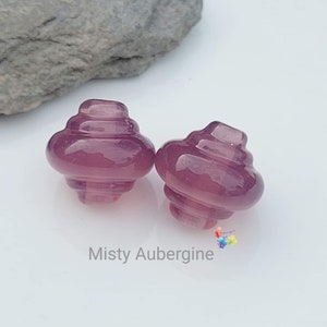 Lampwork Glass Beads, Misty Aubergine Spinner Pair, Handmade Glass Beads, Small Beads, plum purple made to order image 1