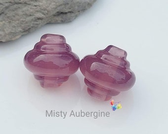 Lampwork Glass Beads, Misty Aubergine Spinner Pair, Handmade Glass Beads, Small Beads, plum purple made to order