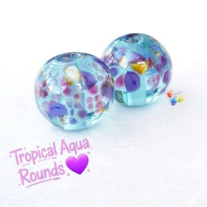 Lampwork Beads Handmade, Tropical Aqua Globe Pair, Glass Beads, blue purple