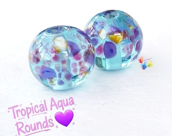 Lampwork Glase Beads Handmade, Tropical Aqua Globe Pair, Made to Order