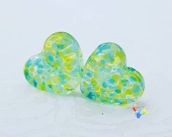 Lampwork Beads Handmade, Stained Glass Hearts, Lara's Love Heart Pair