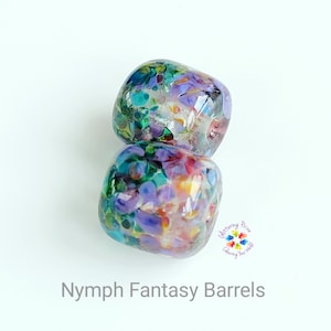 Cuentas de vidrio de Murano: par de barriles de fantasía de ninfa, fabricación de joyas artesanales, hechas a pedido