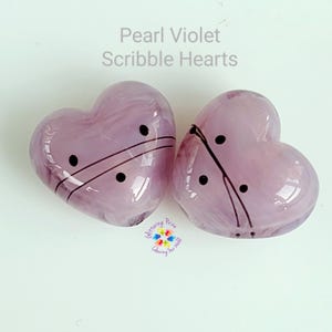 Lampwork Beads Glass Beads Pearl Violet Scribble Heart Pair Small  made to order