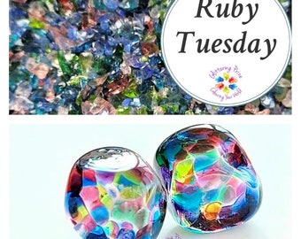 K1 Ruby Tuesday Regular Grind, Lampwork Frit Blend, fine blend coe 96, Lampwork Supply, Fusing Supply, rainbow frit, stained glass
