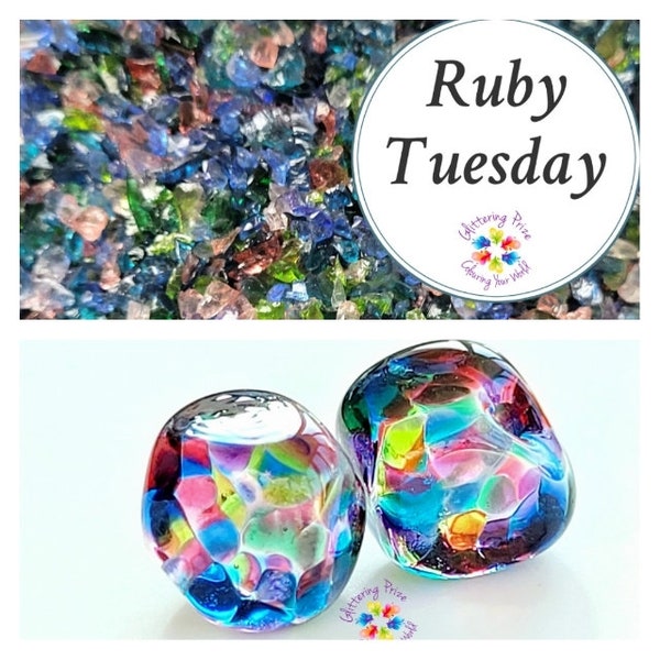 K1 Ruby Tuesday Regular Grind, Lampwork Frit Blend, fine blend coe 96, Lampwork Supply, Fusing Supply, rainbow frit, stained glass