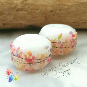 Lampwork Glass Beads Handmade, Small Beads, Glass Beads, White Beads, Cherry Blossom Drops Pair