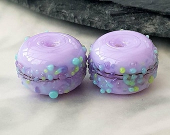 Lampwork Beads Handmade, Small Glass Beads, Paradise Heffalump Blossom Mix Pair made to order