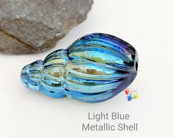 Lampwork Focal Bead Handmade Light Blue Metallic Seashell rainbow lustre  made to order