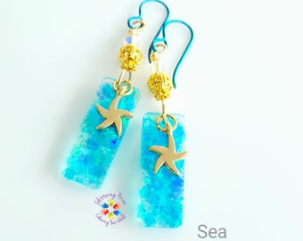 Hypoallergenic Dangle Earrings Sra Breeze Starfish Glitter Charm Resin Jewellery, Jewelry, gold