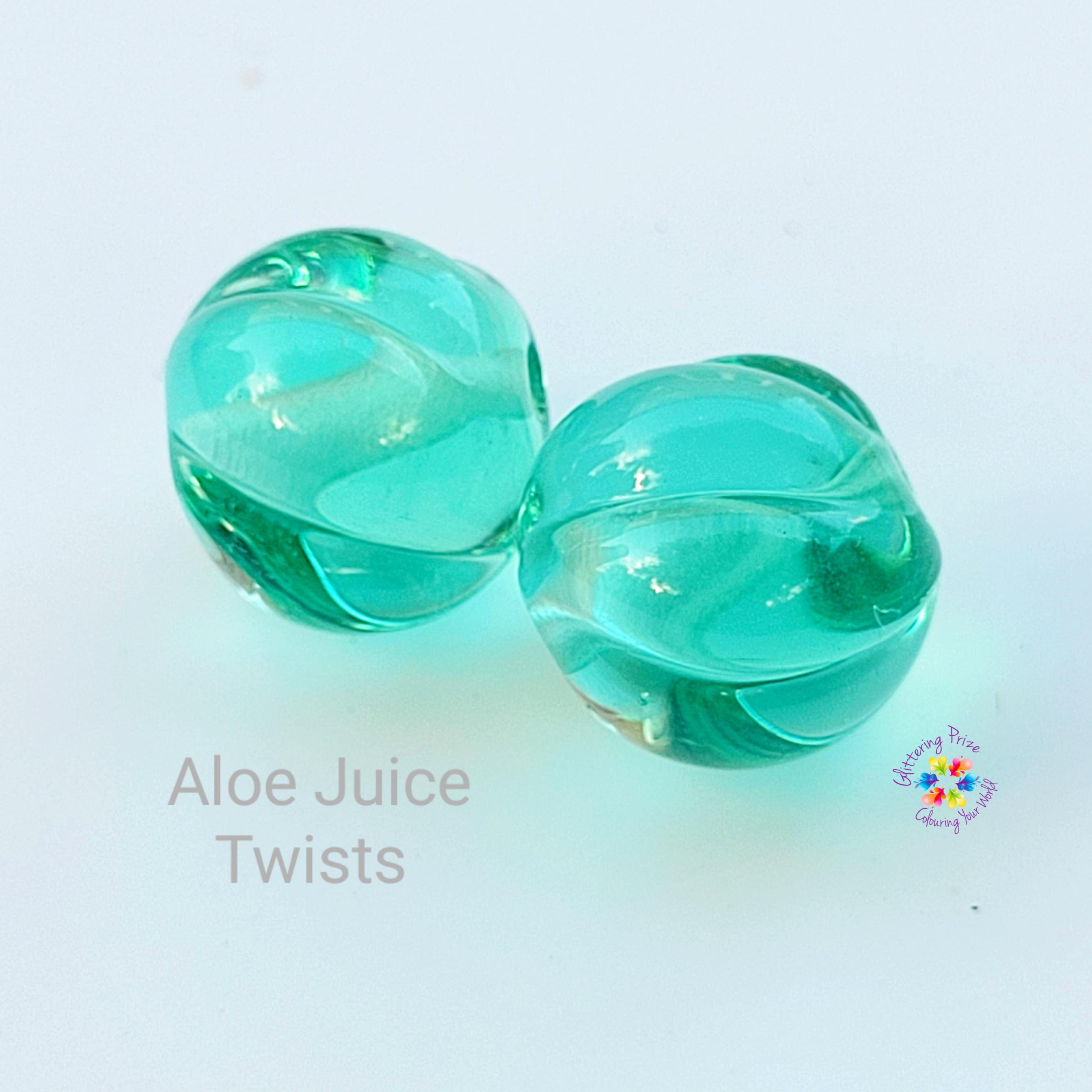 Lampwork Beads Handmade, Aloe Juice Twist Pair, Glass Beads, green stained glass 2 sizes available made to order