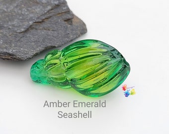 Lampwork Focal Bead Handmade Amber Emerald Seashell beachcomber beach seaside