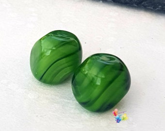 Lampwork Glass Beads, Handmade, Mystic Green Nuggets  made to order