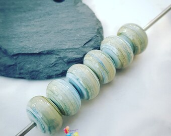 Lampwork Beads Handmade, Small Beads, Faded Denim, Rustic, blue beads