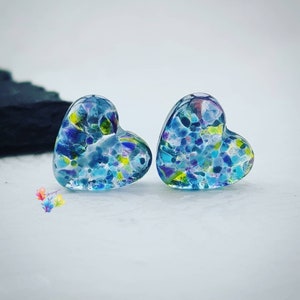 Lampwork Beads Handmade, Small Beads, Stained Glass Hearts, Luna Blue Love Heart Pair