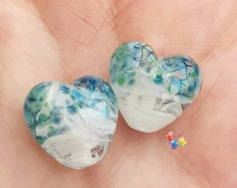 Lampwork Beads Glass Beads Zephrene Ribbon Heart Pair Small blue white made to order