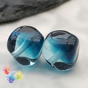 Lampwork Beads Handmade, Ombre Beads,  Glass Beads, Inky Blue Two Tone Nuggets Pair  made similar to order