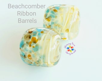 Lampwork Beads Glass Beads Beachcomber Ribbon Barrel Pair Small