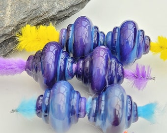 Lampwork Beads Handmade, Purple Rose Spinner Pair, Glass Beads, purple tanzanite beads ombre made to order